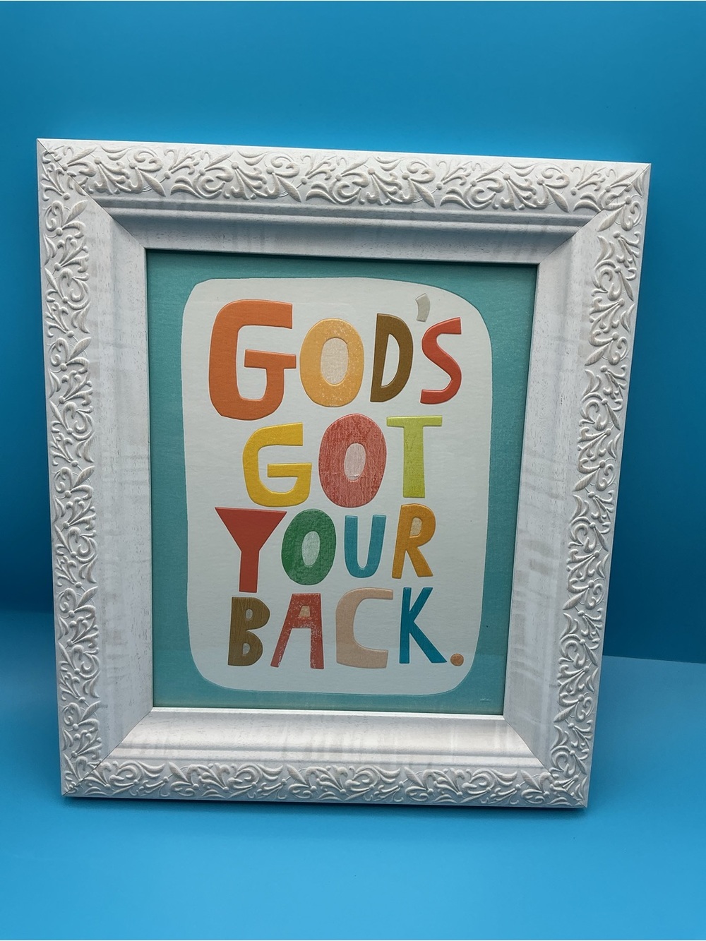 Inspirational Framed Art - "God's Got Your Back" in Multi Color